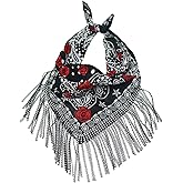 SLITHICE Cotton Bandana with Fringe – Romantic Floral Head Scarf for Valentine’s Day, Boho Fashion – Lightweight Unisex