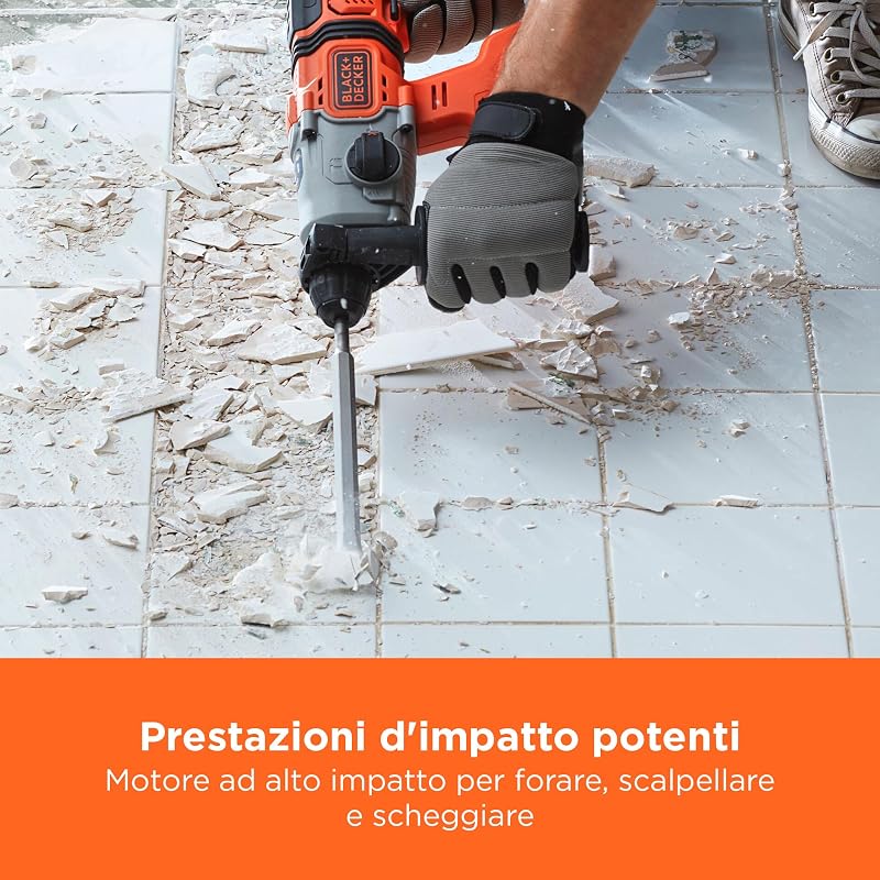 Trapano a percussione SDS-Plus a batteria da 18 V, energia d'urto 1,2 J, 3 modalità, include punta per calcestruzzo da 6 mm e scatola del kit, BCD900B-XJ