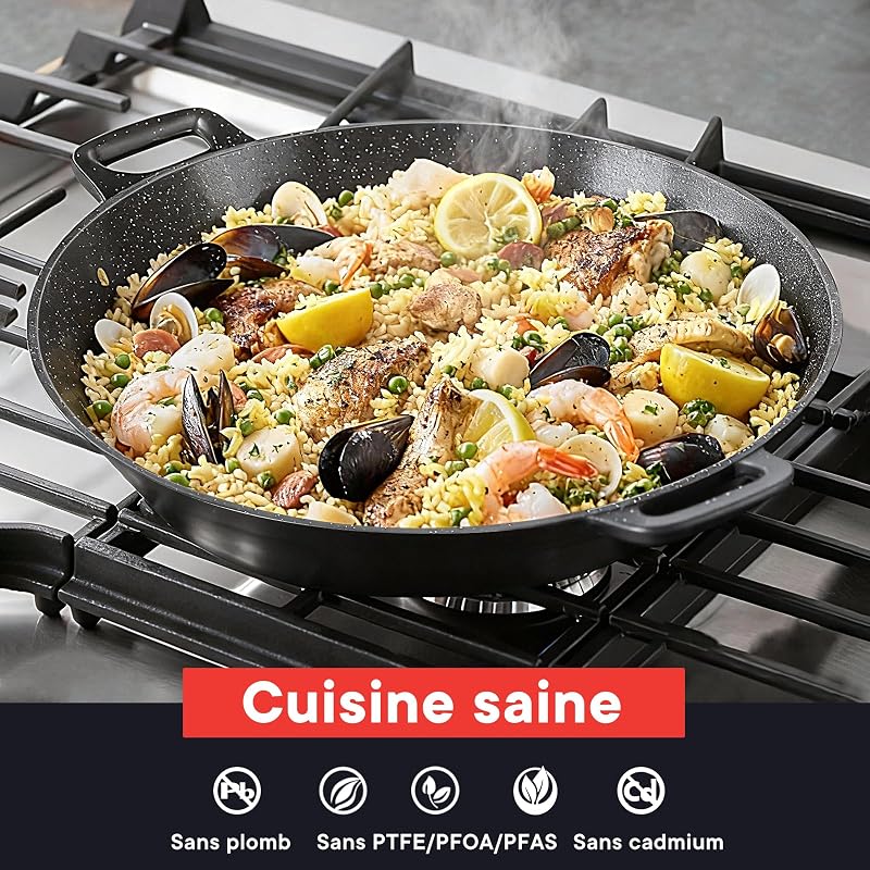 Poêle à Paella four 6 à 8 portions, Granit Non Toxique Antiadhésive