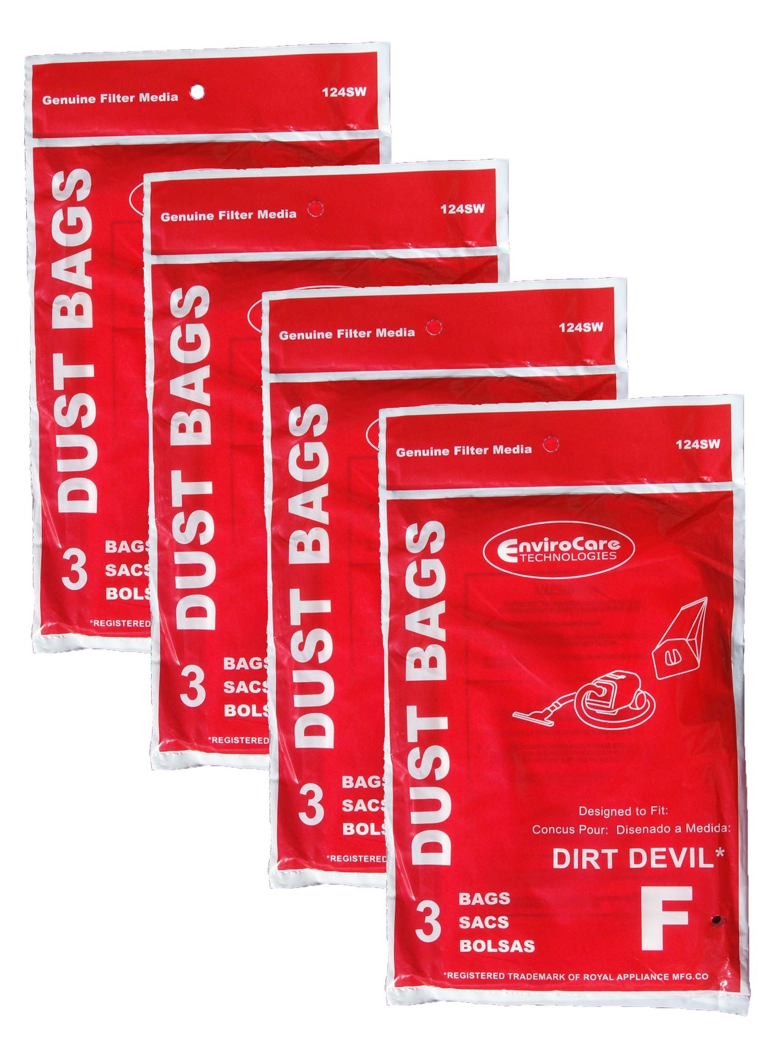 12 Royal Dirt Devil Canister Type F Allergy Vacuum Bags, Can Vac, Power