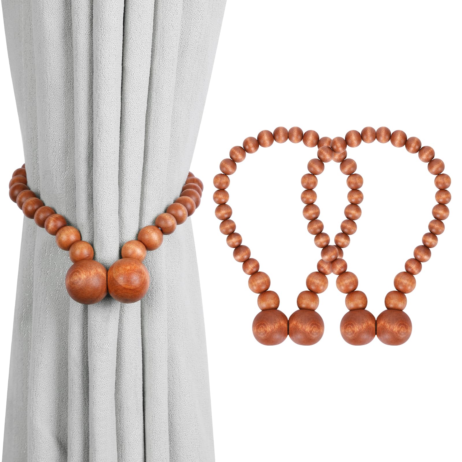 Photo 1 of KLOGTSIND Magnetic Curtain Tiebacks, Curtain Tie Backs for Curtains 2 Pack, Wood Bead Curtain Tiebacks, Curtain Holders for Boho Bedroom Decor, Baby Nursery Decor, Farmhouse Decor