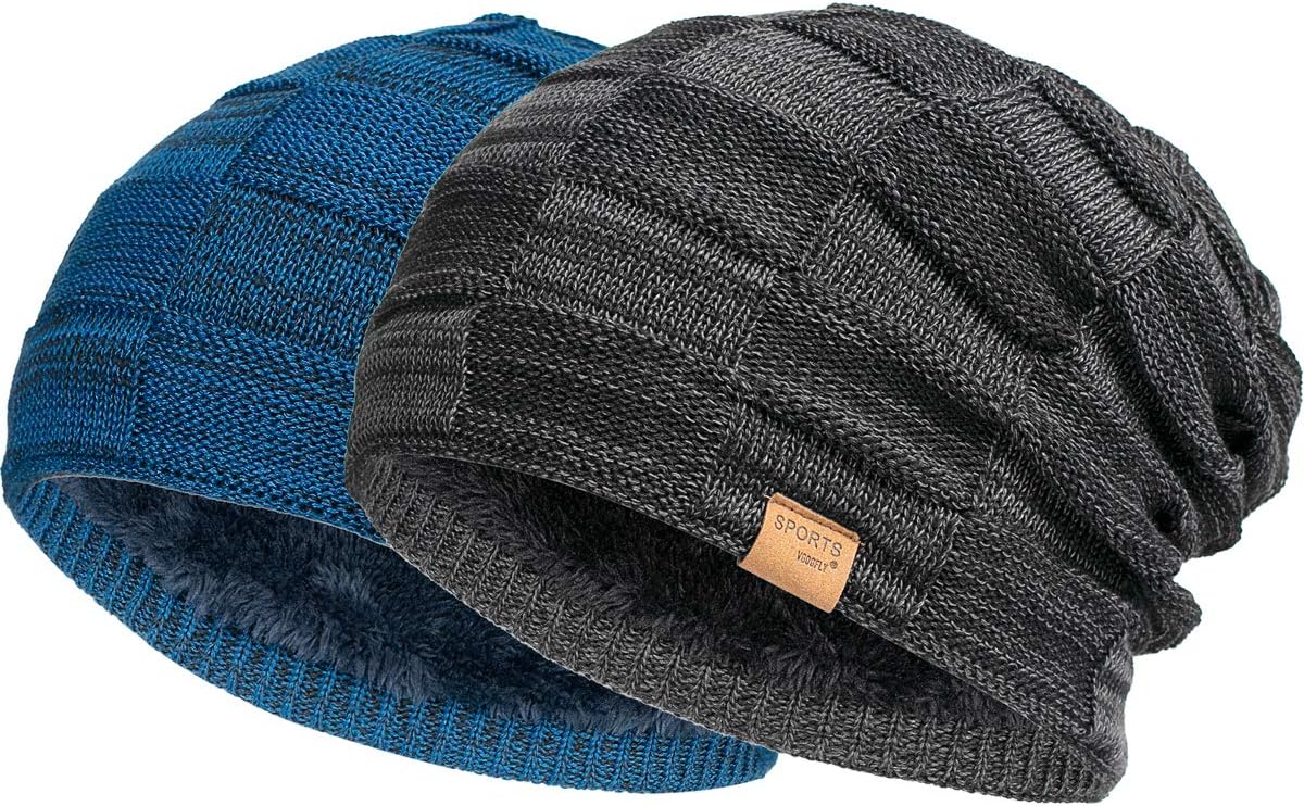 Vgogfly Slouchy Beanie for Men Winter Hats for Guys Cool Beanies Mens Lined Knit Warm Thick Skully Stocking Binie Hat