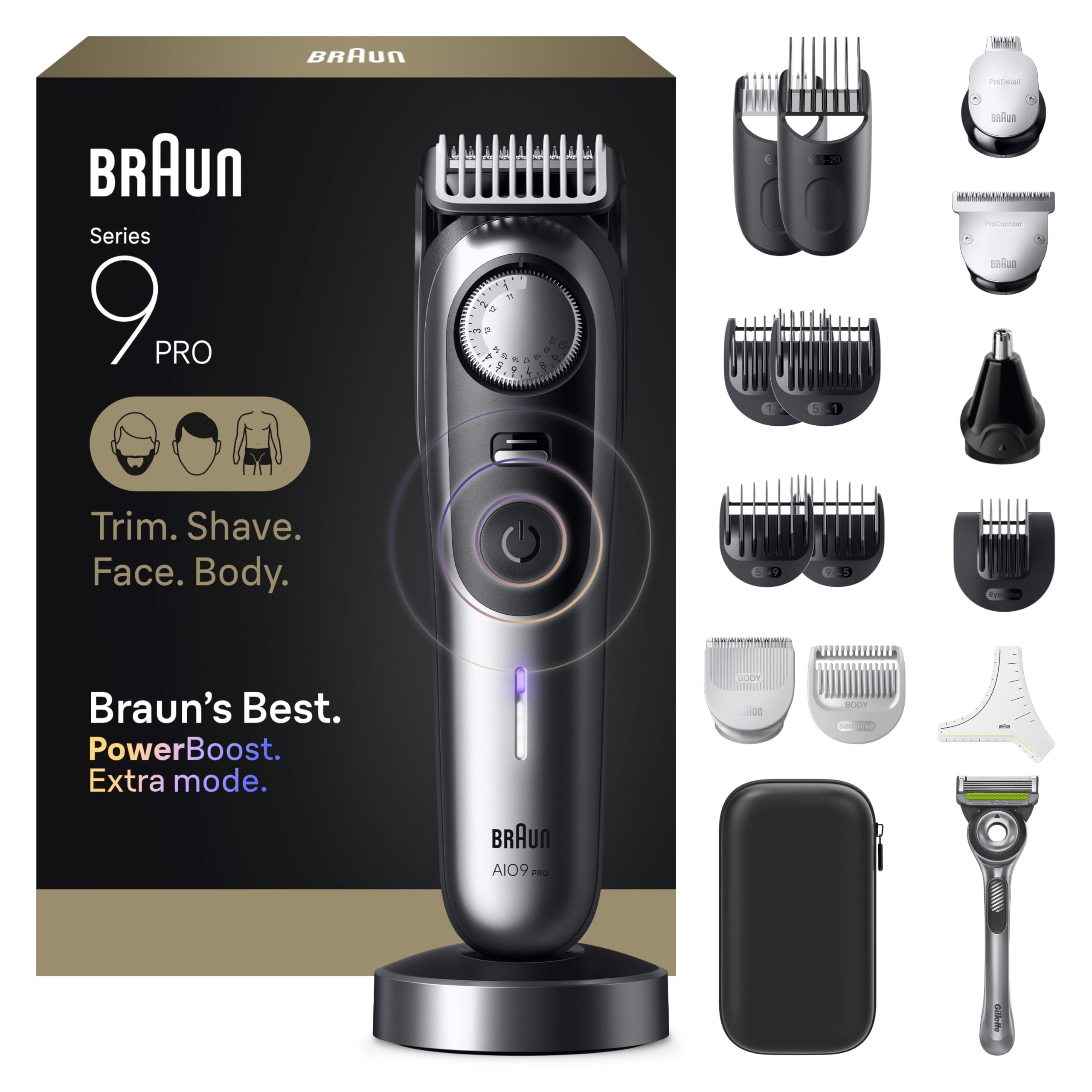 Photo 1 of Braun Series 9 PRO All-in-One Beard and Body Trimmer for Men with Gillette Labs Razor, Cordless Grooming System with Precision Length Control, Rechargeable Electric Facial Hair Tool, AIO 9570