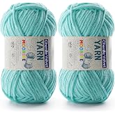 Aqua Green Chenille Yarn for Crocheting, Baby Blanket Yarn, 2-Pack | Fluffy Beginners Yarn, Plush Fuzzy Velvet Yarn Soft Crochet Yarn for Knitting, Amigurumi &amp; Crafts 65yds, 50g/1.76oz Per Skein