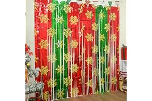 Bupelo Christmas Party Decorations, 2 Pack Christmas Foil Fringe Curtains 3.3 X 6.6 ft Red Green Snowflake Tinsel Streamers Party Photo Backdrop for Christmas, New Year, Ugly Sweater Party Decor