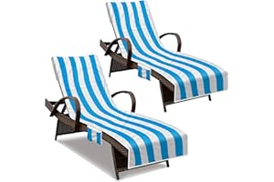 NISDOING Lounge Chair Towel Cover, Beach Chair Cover (Pack of 2), Pool Lounge Chair Covers for Outdoor,Garden, Beach,Sun Lounger,Hotel Pool, 85" X 30"Large Size and No Sliding, Light Blue