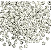 200PCS White Rhinestones Beads, Shining Rhinestones Round Beads, Charming Disco Baseball Bead for Jewelry Making, Creative Clay Bead for Earrings Bracelets Necklaces Lanyard DIY Handicrafts
