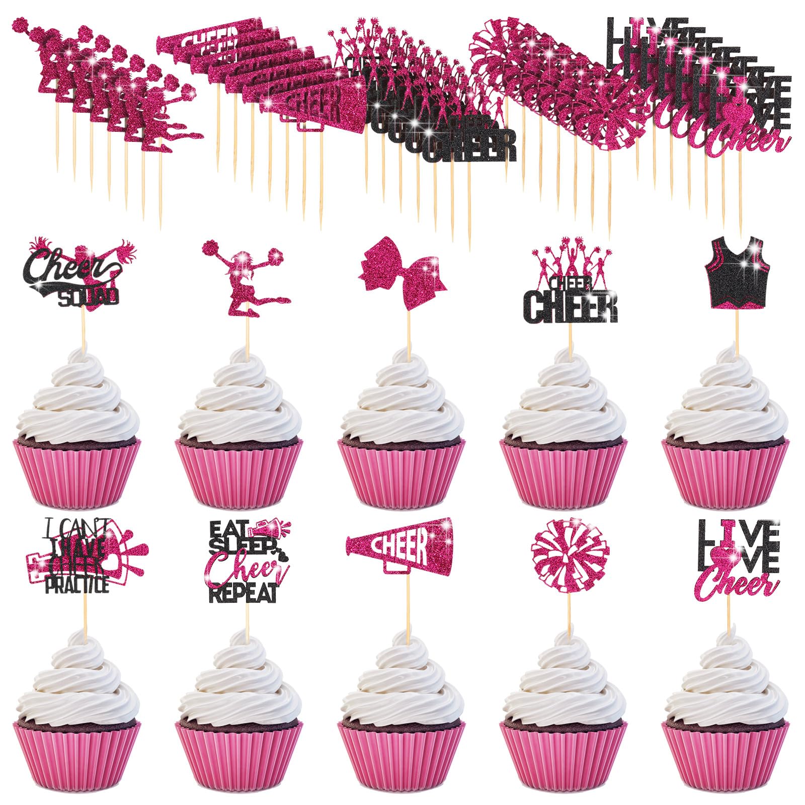 Photo 1 of Vercraft 100 Pcs Glitter Cheerleader Cupcake Toppers Cheerleading Gymnastics Cupcake Picks Cheer Party Decorations Cheer Team Cake Decorations for Birthday Party Favors Supplies