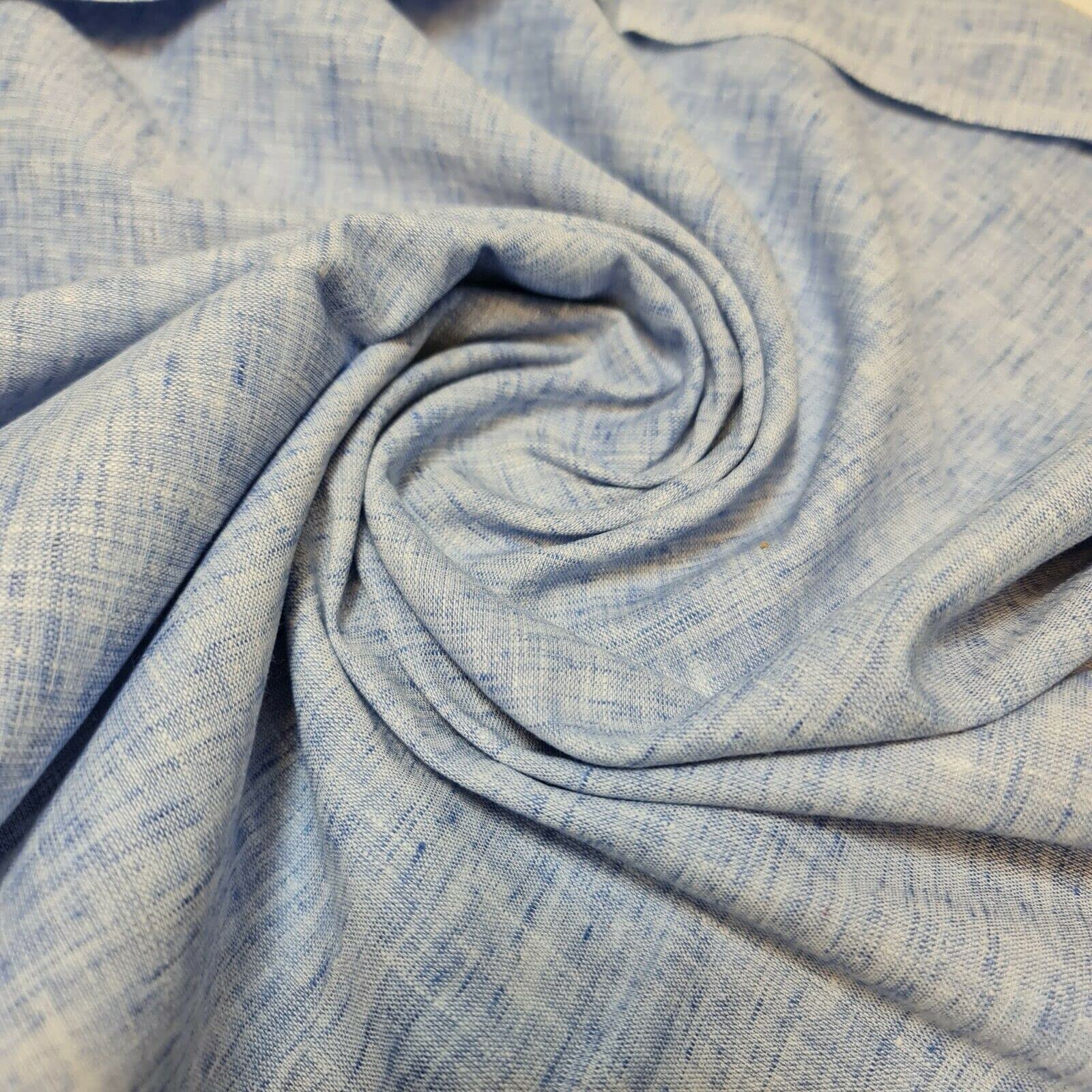 100% Cotton Melange Linen Look Soft Khadi Poplin Dress Craft Fabric Material 45" - 112 cm Wide Sold As 1 Meter Pre - Cut Lengths (Available in 12 Colours) (Denim Blue Shot)