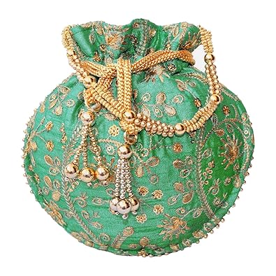 Bagaholics Ethnic Clutch Silk Potli Batwa Pouch Bag with Metal Beadwork Gift For Women