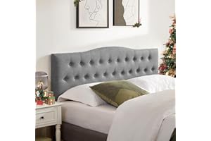 Huatean Home Tufted Upholstered Headboard Queen Size, Sturdy and Durable Solid Wood Bed headboard, Fabric Headboard Adjustable Height from 37” to 51”, Modern Button Diamond Design Head Board, Grey