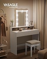 VASAGLE KAILYN Dressing Table with Mirror LED Light 2 Drawers White view 2