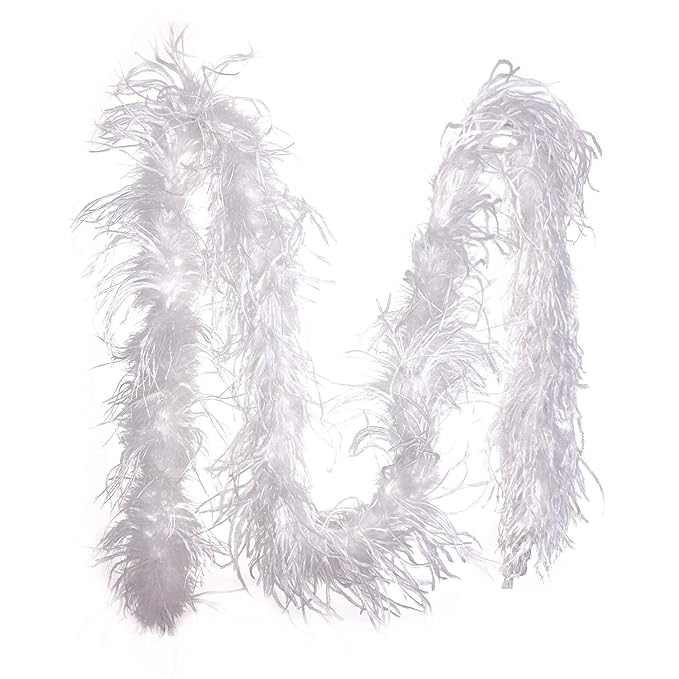 PANAX Federboa Weiß aus echten Straußenfedern in 200cm Länge - Ideal für Fasching, Karneval, Halloween, Tanz- Kostüme, Bastel