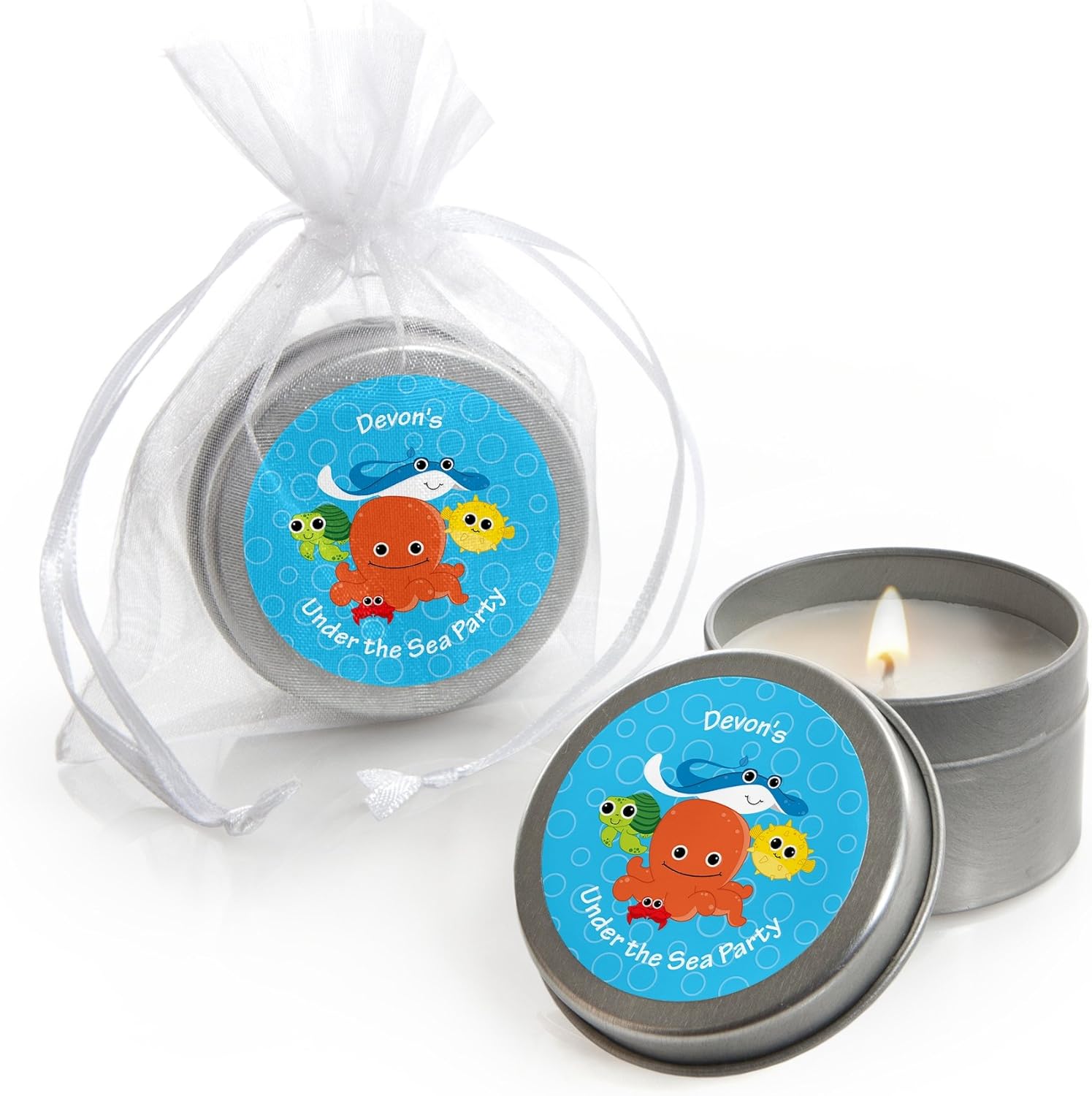 Amazon Com Big Dot Of Happiness Personalized Under The Sea Critters Custom Candle Tin Baby Shower Favors Custom Text Set Of 12 Toys Games