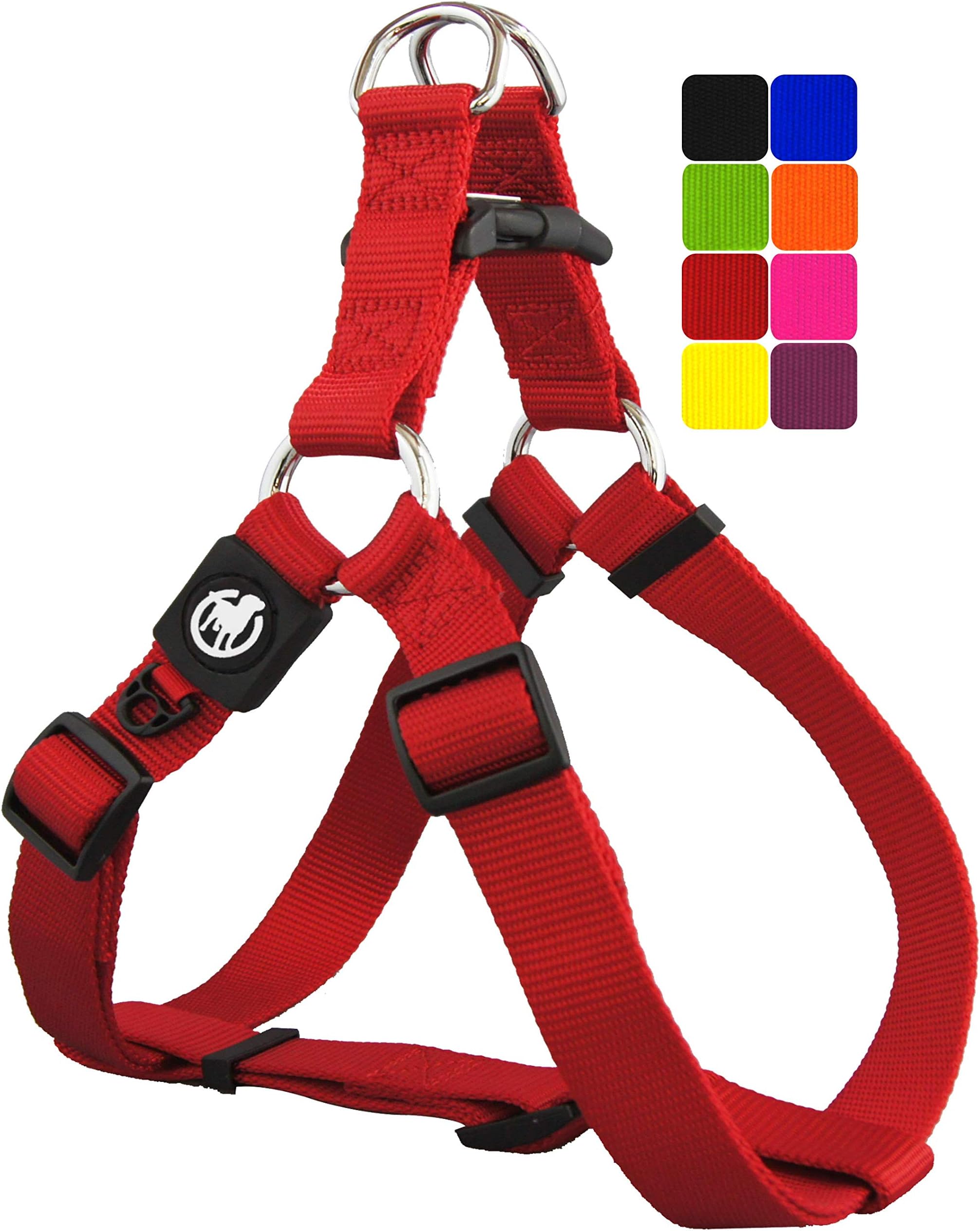 DDOXX Dog Harness Nylon, Step-In, Adjustable | many colors & sizes | for small, medium & large dogs | no pull safety car harnesses cat puppy pet kitten | Red, S