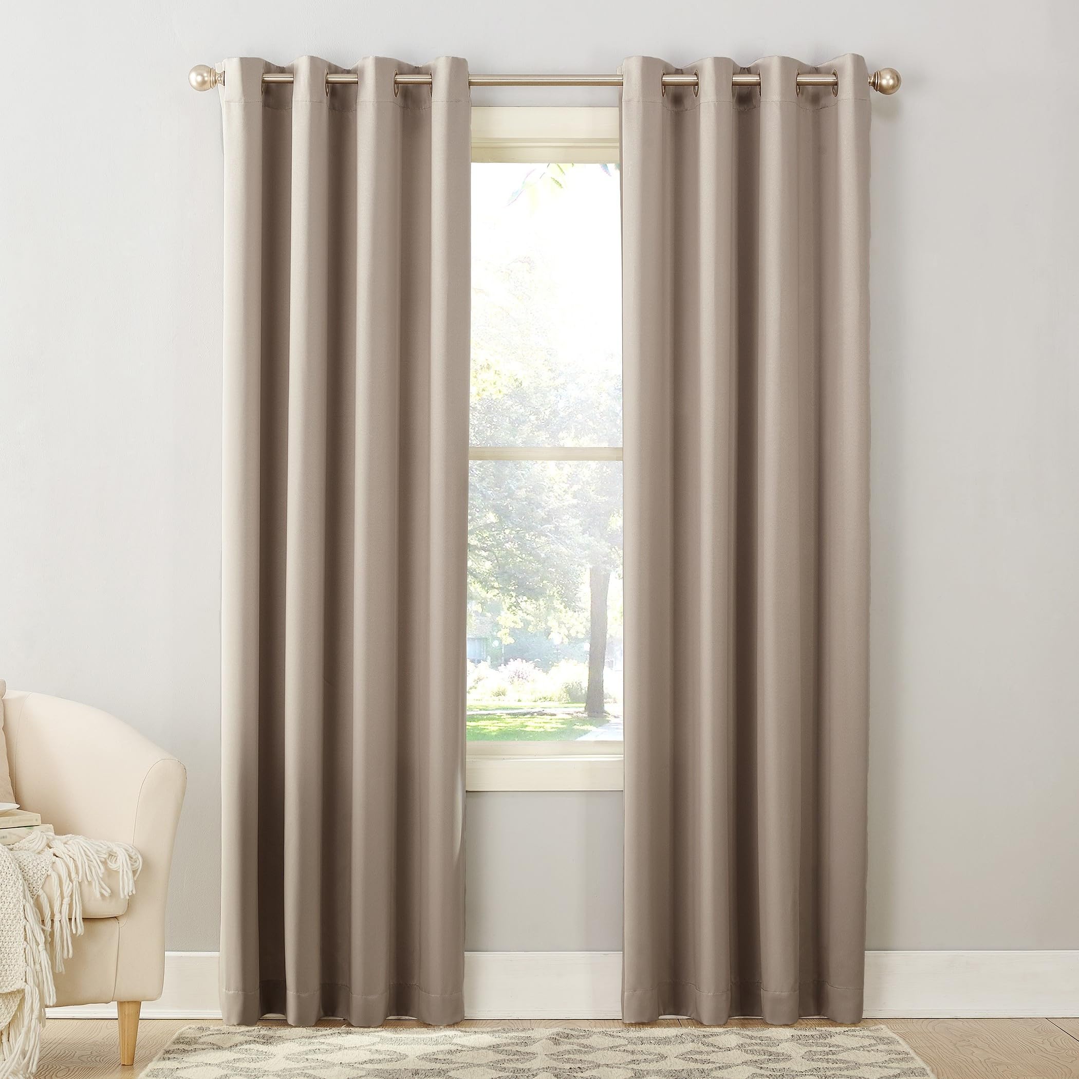 Sun Zero Barrow 2-Pack Energy Efficient Grommet Curtain Panel Pair, 54" x 95", Stone