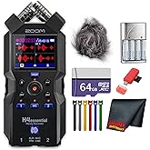 Zoom H4essential 4-Track Audio Recorder + Battery Charger Bundle | For Music, Video &amp; Field Recording | 32-Bit Float + 64GB Memory Card + Card Reader + Cleaning Cloth
