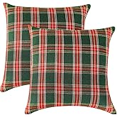 ALbexia Green Christmas Plaid Pillow Covers Set of 2,Tartan Pillow Covers Decorative for Farmhouse Home Holiday DecorLiving Room Sofa,18x18 Inches