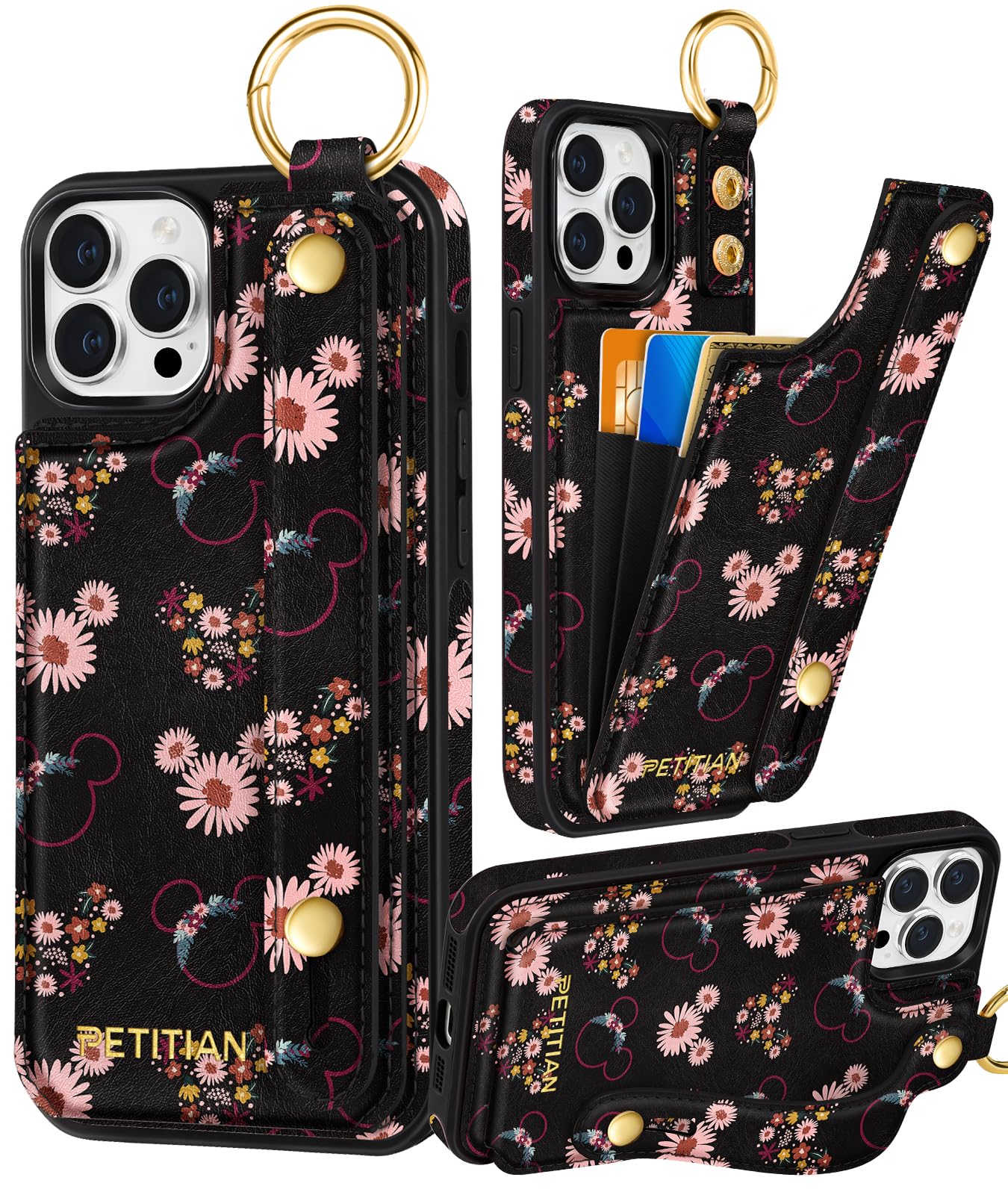 Photo 1 of Petitian for iPhone 12 Pro Max Case with Wallet - Women Girls Cute Girly Aesthetic Unique Design Leather Credit Card Holder Cardholder Stand Wristband for iPhone 12 Pro Max, Miqi