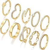 10 PCS Dainty 14K Gold Rings for Women, Open Twist Simulated Diamond Criss Cross Designs, Perfect for Stacking Layering on Thumb and Knuckle Engagement Rings in Sizes 6-10