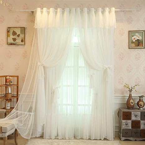 lotus karen cortinas de princesa rosa para ninas dormitorio lindo lazo nudos 4 capas tul ninos cortinas dulces volantes valance ojal semisombreado