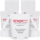 Custom Shop Paint Mixing Cups, 32-Ounce, 36 Pack, Plastic Measuring Cups | For Liquids, Automotive Painting, Epoxy Resin, Acrylic Arts, Crafts, Disposable or Reusable, Graduated, Mixing Ratios