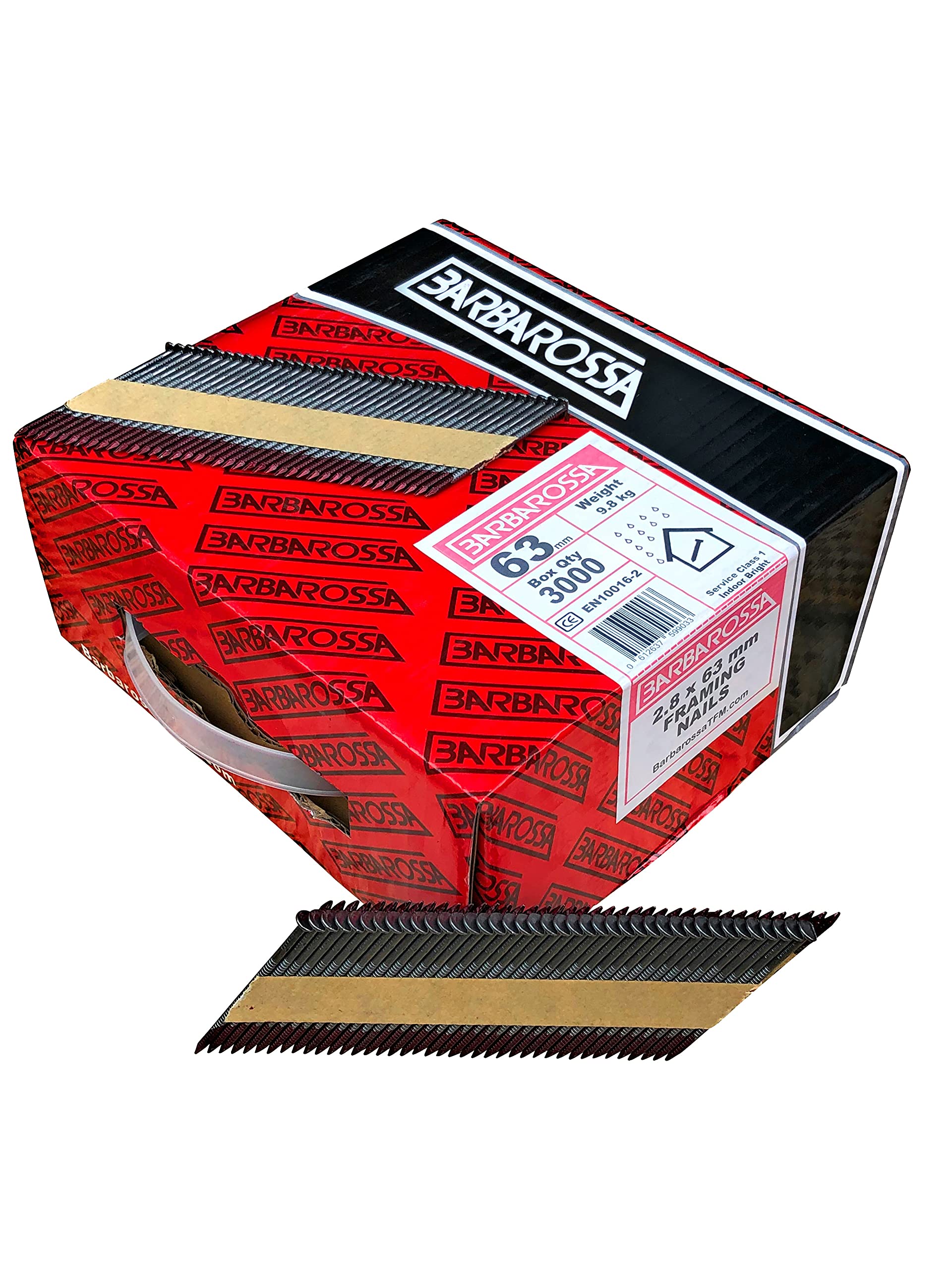 Barbarossa 1st Fix (51mm - 90mm) Bright collated framing Nails for Cordless nailers (63mm - 2 1/2" Ringshank)