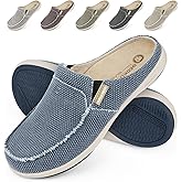 Mens Slippers with Arch Support, Canvas House Slipper for Men with Velvet Lining, Slip On Clog, Indoor Outdoor House Shoes with Anti-Skid Rubber Sole