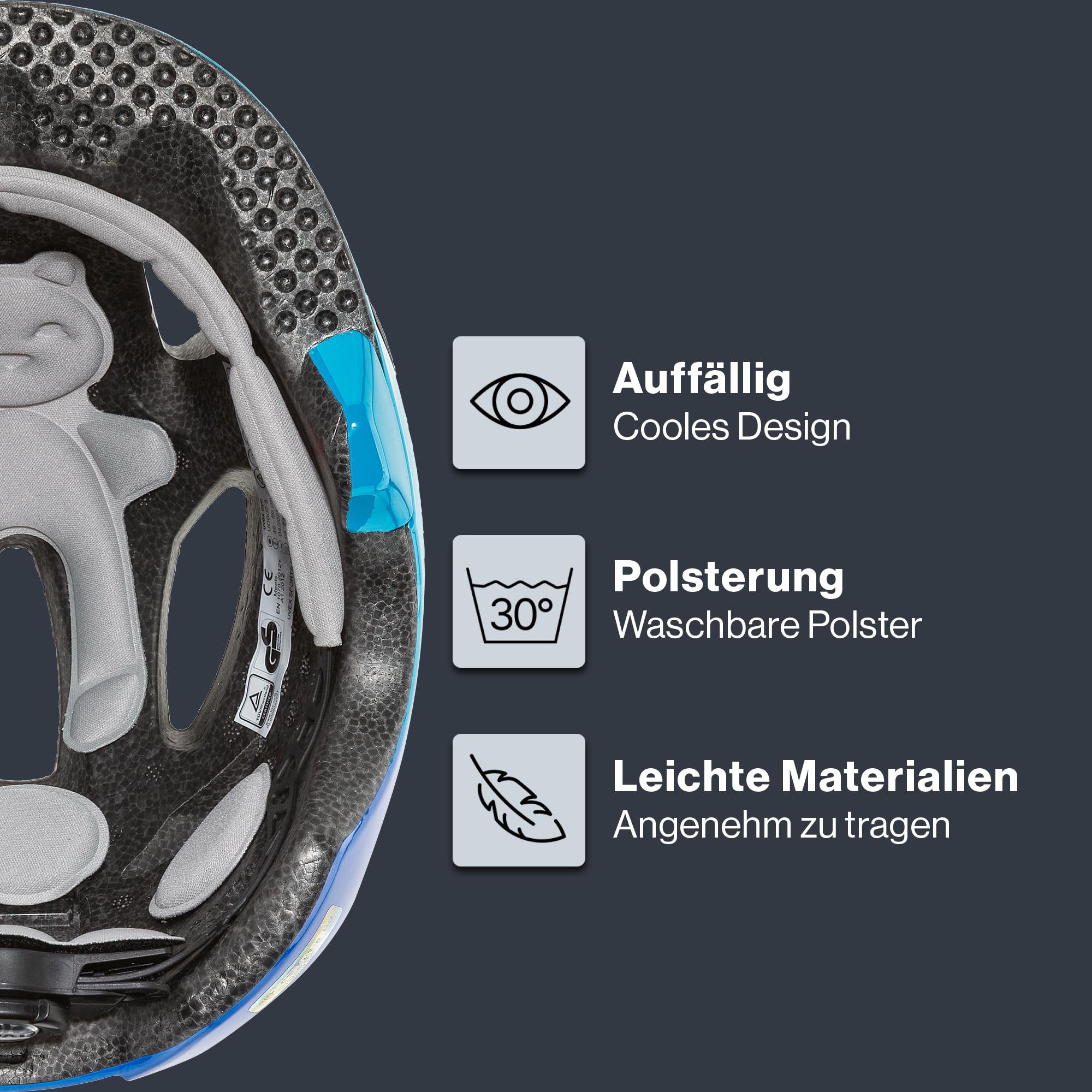 uvex OYO - Leichter Fahrradhelm für Kinder - intergierter Seitenschutz - erweiterbar mit LED-Licht - Ocean Blue - 45-50 cm 3