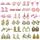 48pcs/24pais Western Cowboy Cowgirl Charms, Charms for Jewelry Making Bulk, Pink Gold Enamel Pendants Horse Cactus Boot Gun Hat Trinkets for Bracelet Making DIY Crafts Necklace Earrings Keychain