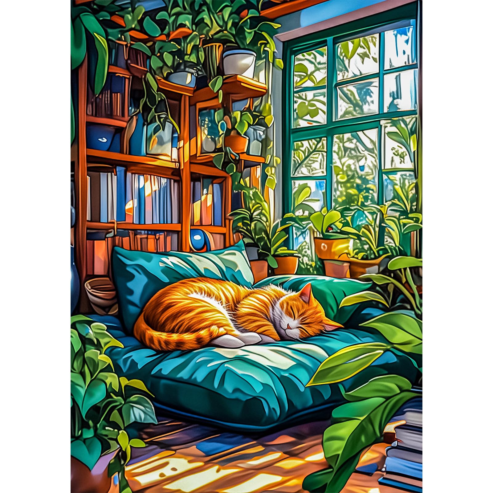 AIRDEA Full Drill Cat Diamond Art Kits Adults, 5D DIY Bookshelves Diamond Painting Kit, Gem Arts and Crafts for Adults for Home Wall Decor 30x40 cm — image 1