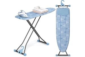 KINGBOARD Ironing Board, Compact Iron Board with Silicon Iron Mat, Heat Resistant Cover, 7 Height Adjustable, Foldable Ironing Board Wall Mount Hanger, 13x43 Blue
