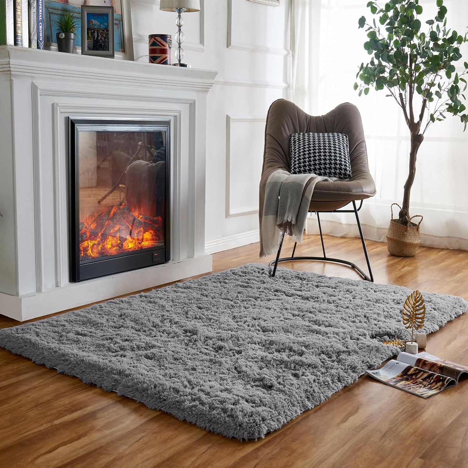 Obundi Fluffy Carpet,Non-Slip Rugs Rectangular Grey Rug for Living Room,Washable Soft Bedroom Shaggy Rug (Grey,90×160 cm)