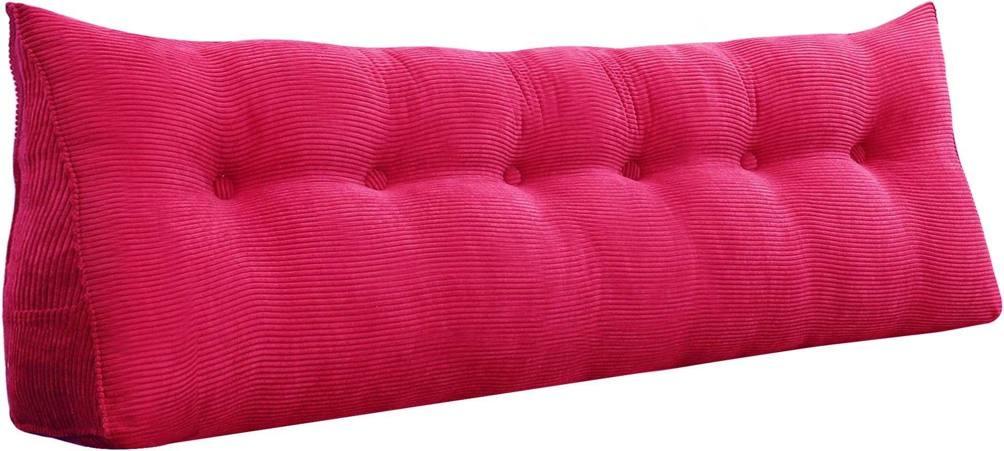 VERCART Large Wedge Pillow Back Cushion Decorative Throw Reading Lumbar Backrest Pillows Headboard for Bed Sofa Day Bed with Removable Cover Corduroy Rose California King