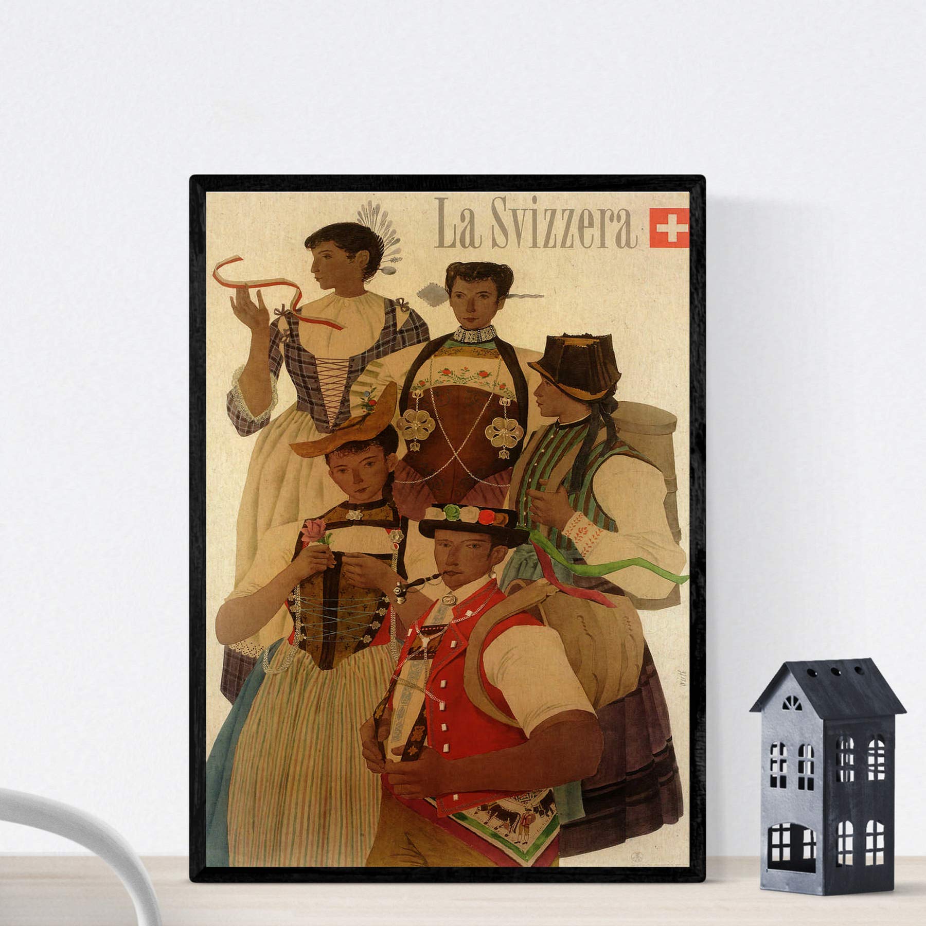 Nacnic Vintage Poster Popular poster vintage costumes and regional Swiss. Kurt Wirth 1951 .. Size A3