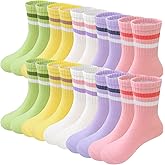 Bemeol Girls Socks 10 Pairs Girls Crew Socks Athletic Cotton Lightweight Stretch Casual Sock for Kids 4-6 6-8 8-10 Years Old