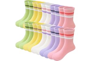 Bemeol Girls Socks 10 Pairs Girls Crew Socks Athletic Cotton Lightweight Stretch Casual Sock for Kids 4-6 6-8 8-10 Years Old