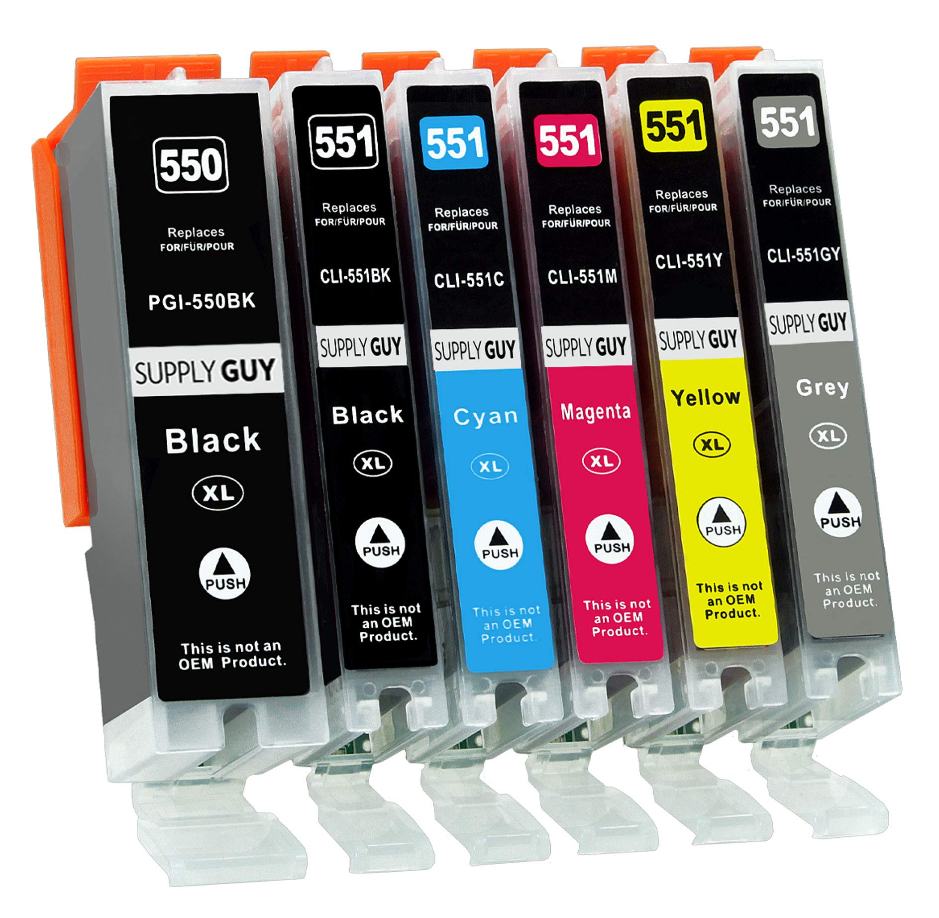 Supply Guy 6 Ink cartridges compatible with Canon PGI-550 XL/CLI-551 XL (incl. Grey) with Chip and Level Indicator for Canon Pixma IP8700 IP8750 MG6300 MG6350 MG7100 MG7150 MG7500 MG7550