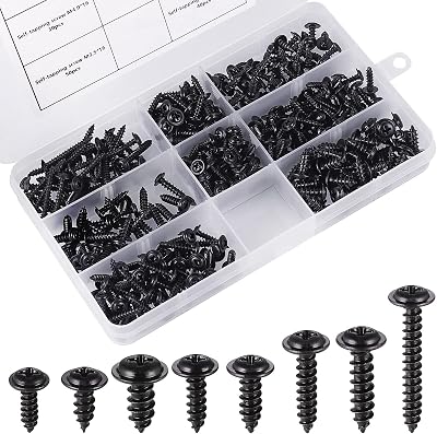 Fentar 350Pcs Self Tapping Screws Set Black Carbon Steel M3-M4.8 with Storage