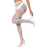 SwiiDuu Women's Floral Lace Stockings Sexy Patterned Fishnet Tights High Waist Leggings Pantyhose