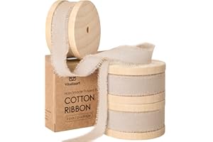 Vitalizart 3 Rolls Handmade Fringe Natural Cotton Ribbon 5/8" x 21Yd Light Nude Eco-Friendly Ribbons for Wedding Invites Brid