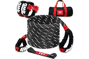 TYT 1" x30' Kinetic Recovery Tow Rope, 48000lbs Snatch Strap, Heavy Duty Stretch Nylon Towing Ropes with 2pcs Soft Shackles f