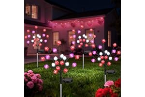 Lewondr Valentine's Day Solar Outdoor Lights, 4 Pcs Valentines Day Decorations, 20 LED Red Pink White Heart Solar Lights with 2 Modes, Waterproof Valentines Decor for Outdoor Garden Lawn Yard Pathway