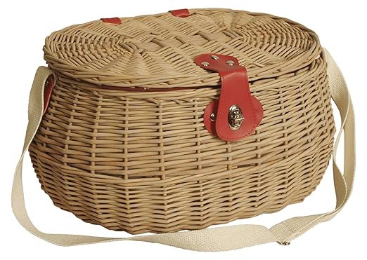 Wald Imports 4098 Willow Picnic Basket with Red Plaid Fabric