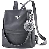 CONRUSER Women Backpack Purse, Waterproof Leather Anti-theft Backpack Large Designer Travel Bag Fashion Ladies Shoulder Bags (Grey)