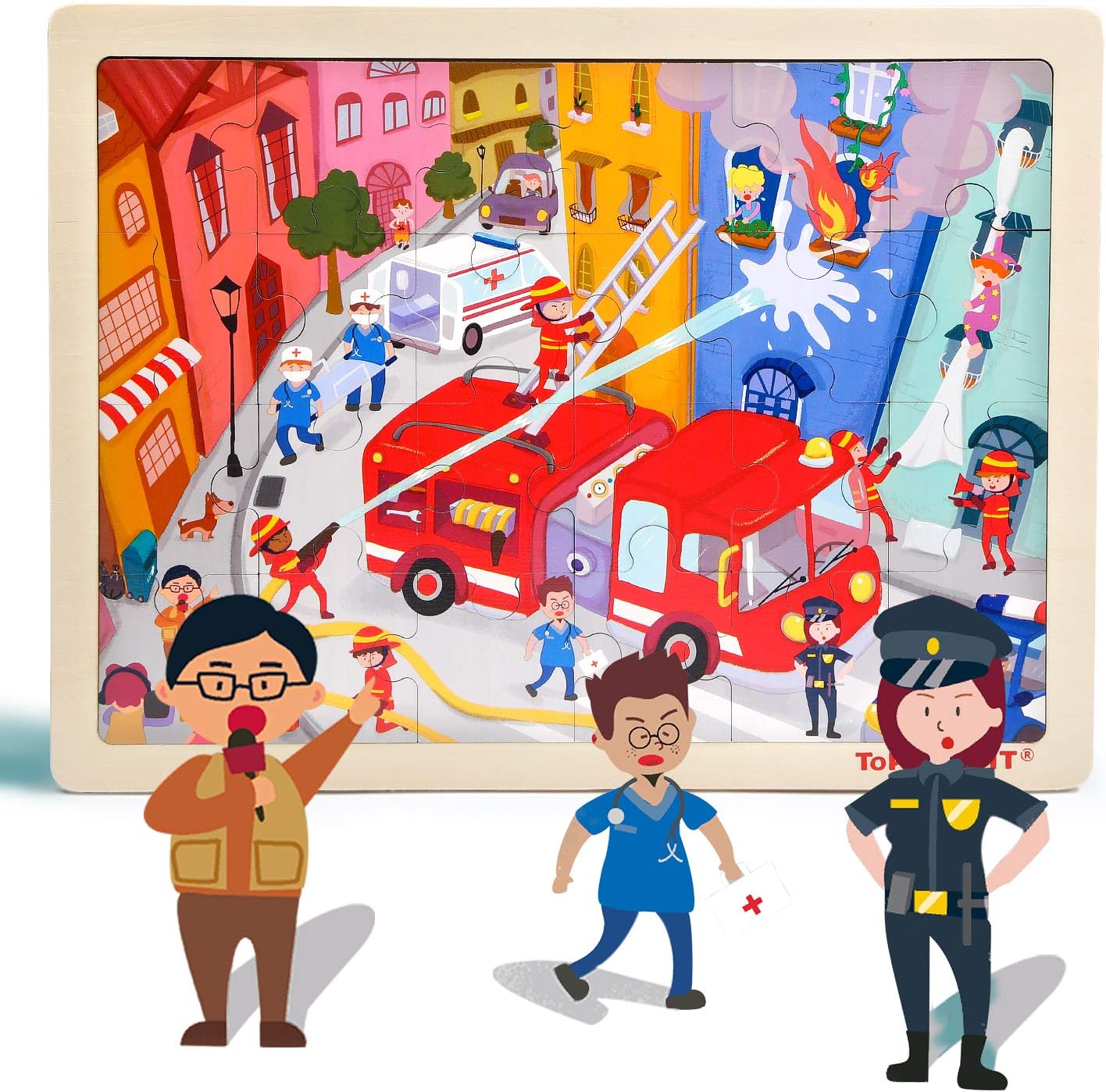 Amazon Top Bright 24ピースパズル 対象年齢3 5歳 消防救助木製ジグソーパズル 収納トレイ付き ジグソーパズル おもちゃ Amazon Top Bright 24ピースパズル 対象年齢3 5歳 消防救助木製ジグソーパズル 収納トレイ付き ジグソーパズル おもちゃ