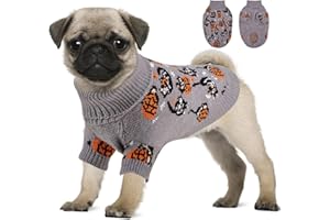 OTOB Small Dog Halloween Sweater, Fall Winter Pumpkin Knitwear Cat Sweater, Warm Turtleneck Cute Pet Clothes, Puppy Dog Halloween Costumes Holiday Outfit, Gray, M