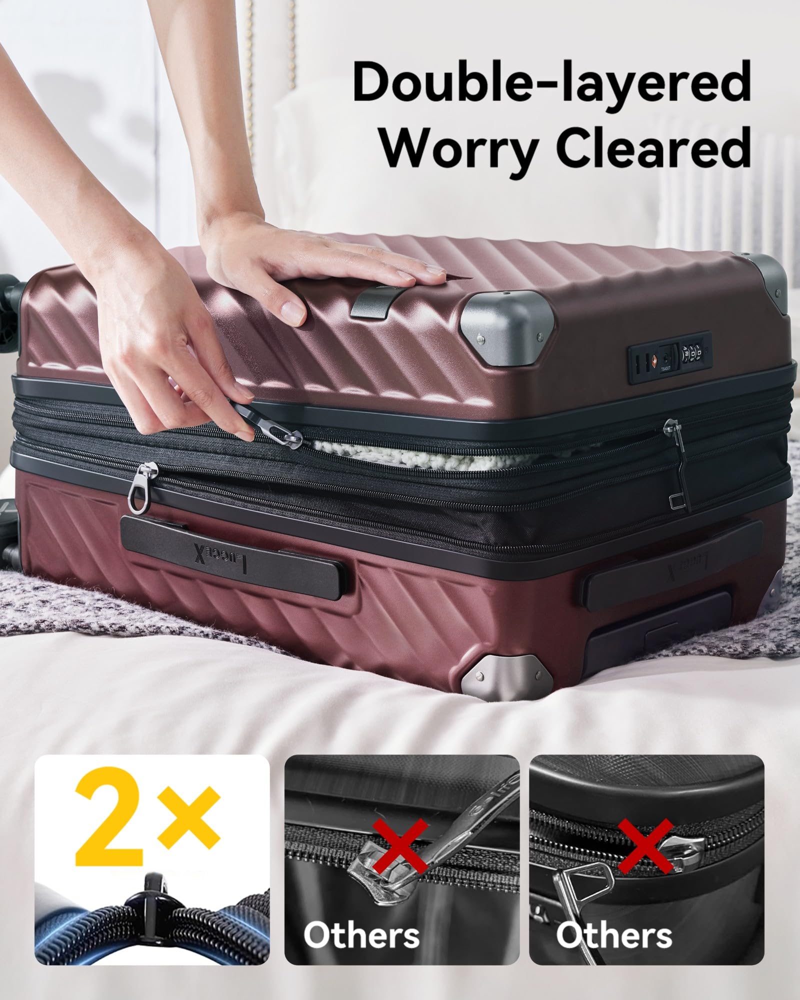 LUGGEX Luggage with 8 Spinner Wheels - Polycarbonate Expandable Hardside Suitcase, Checked-Large 28-Inch, Champagne