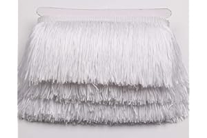 HEARTWISH Fringe Trim Lace Polyerter Fibre Tassel 4inch（″） Wide 10 Yards Long for Clothes Accessories and Latin Wedding Dress and DIY Lamp Shade Decoration Black (White)