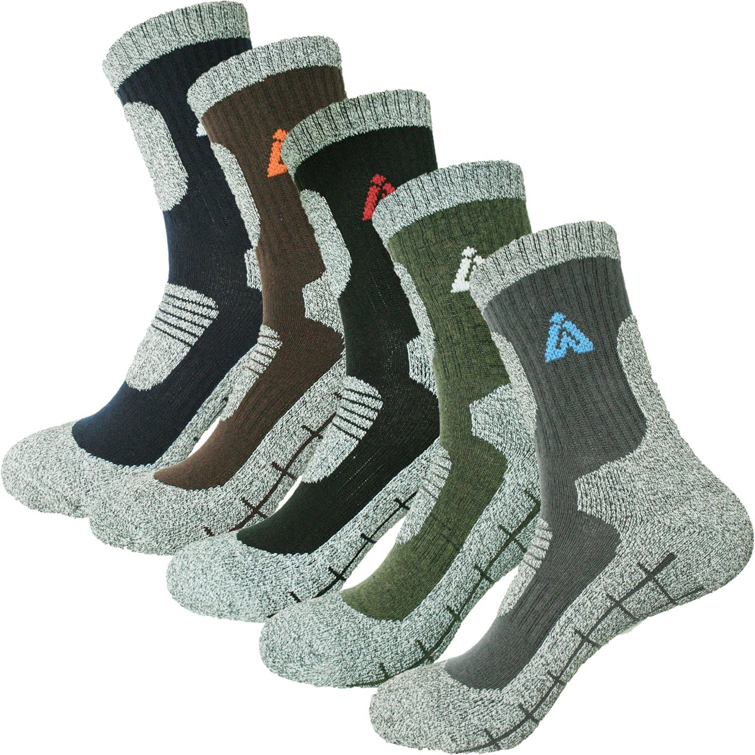 HASHI Men's 5 Pair Multi Performance Hiking Trekking Camping Outdoor Crew Socks